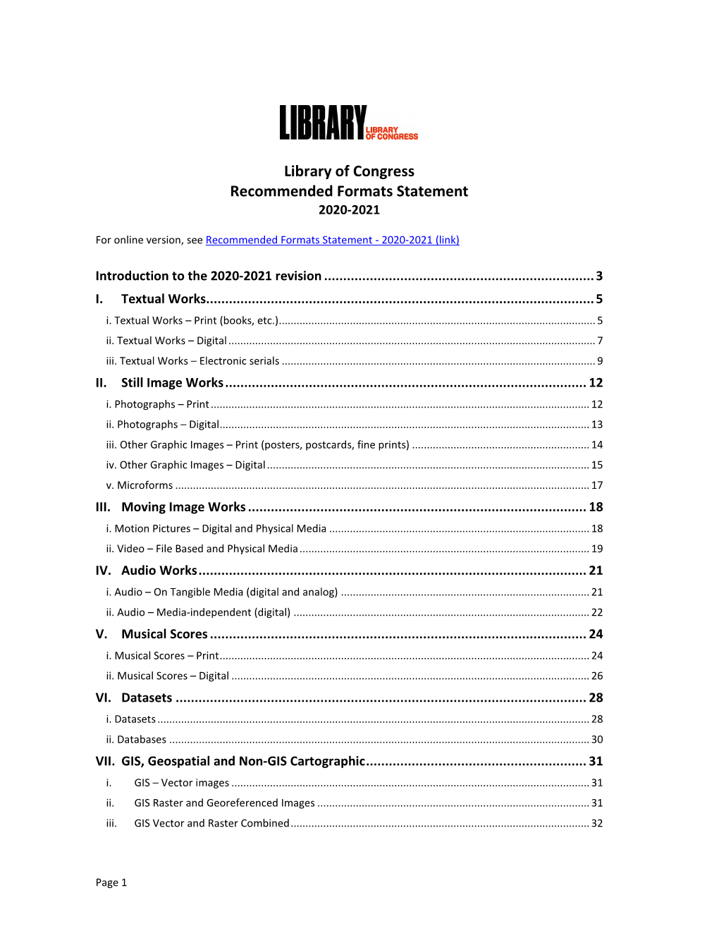 Recommended Formats Statement 2020-2021