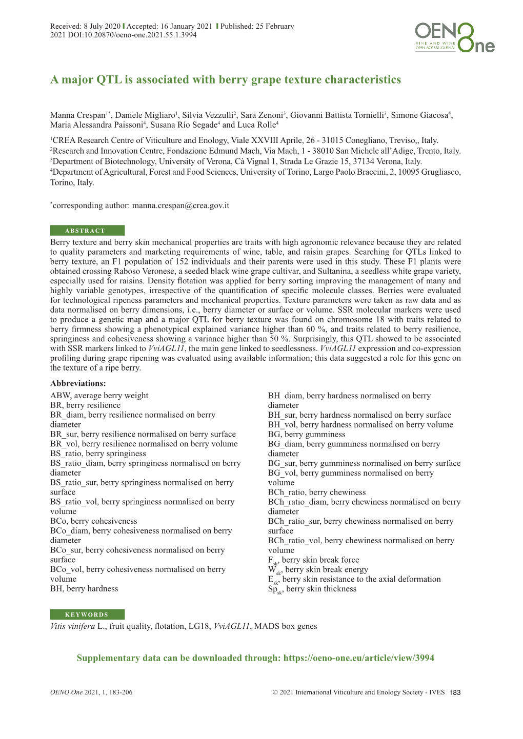 A Major QTL Is Associated with Berry Grape Texture Characteristics