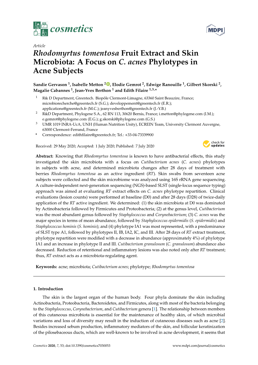 Rhodomyrtus Tomentosa Fruit Extract and Skin Microbiota: a Focus on C