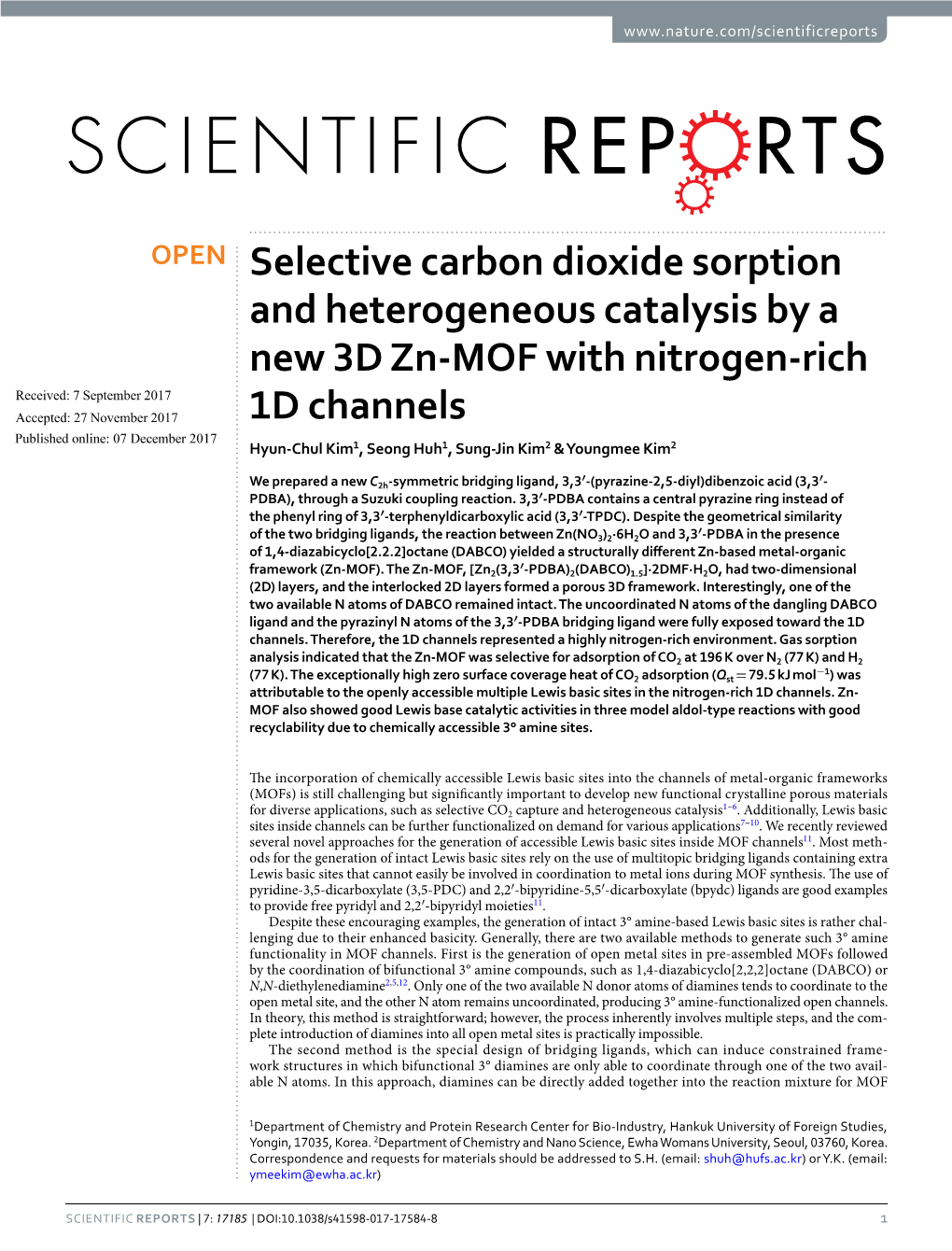 Selective Carbon Dioxide Sorption and Heterogeneous Catalysis by a New