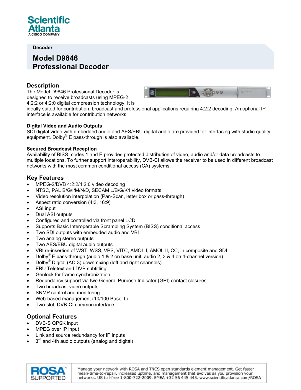 Model D9846 Professional Decoder