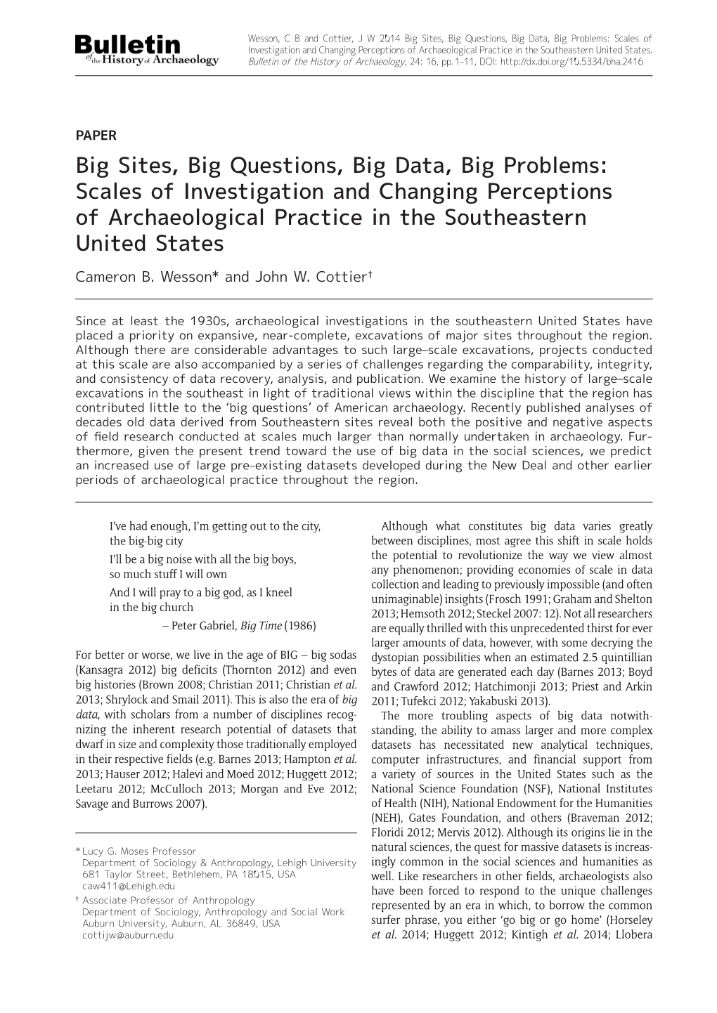 Scales of Investigation and Changing Perceptions of Archaeological Practice in the Southeastern United States