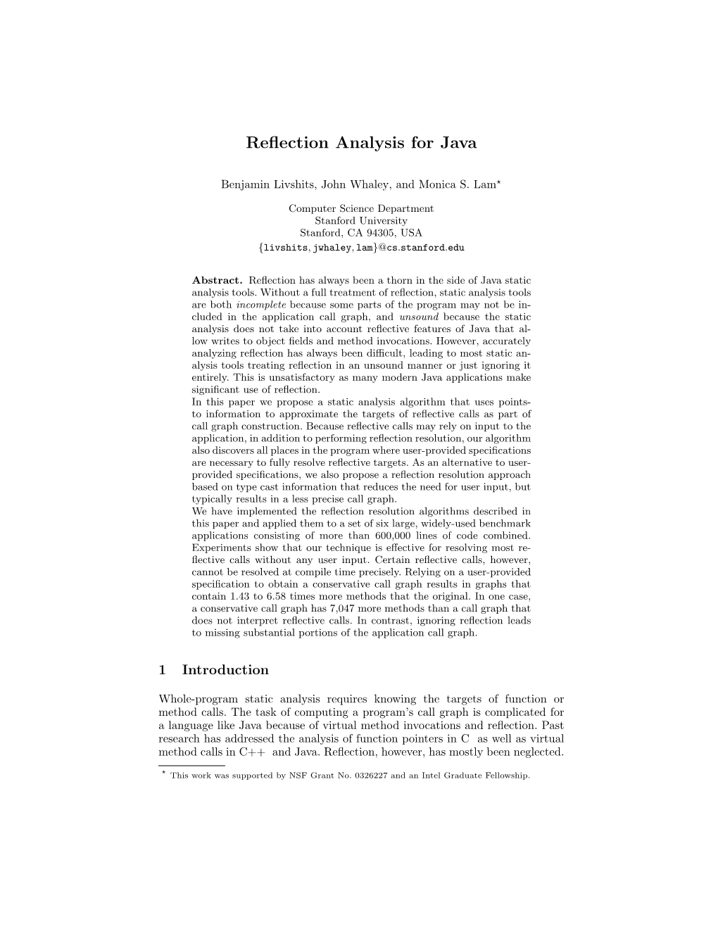 Reflection Analysis for Java