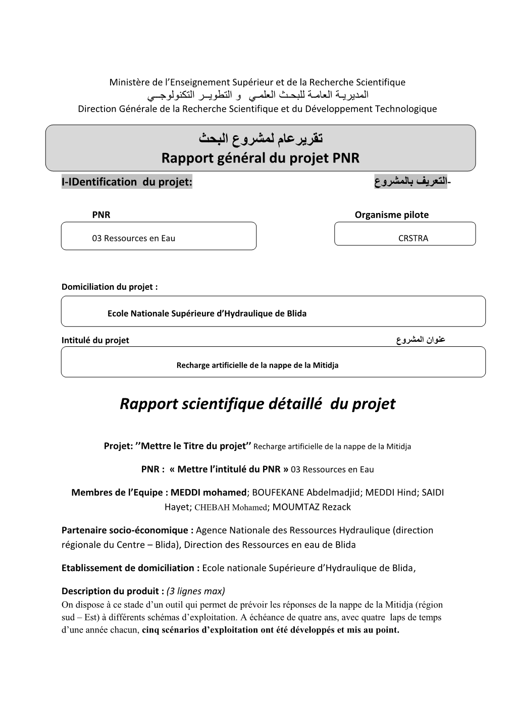 Rapport Scientifique Détaillé Du Projet