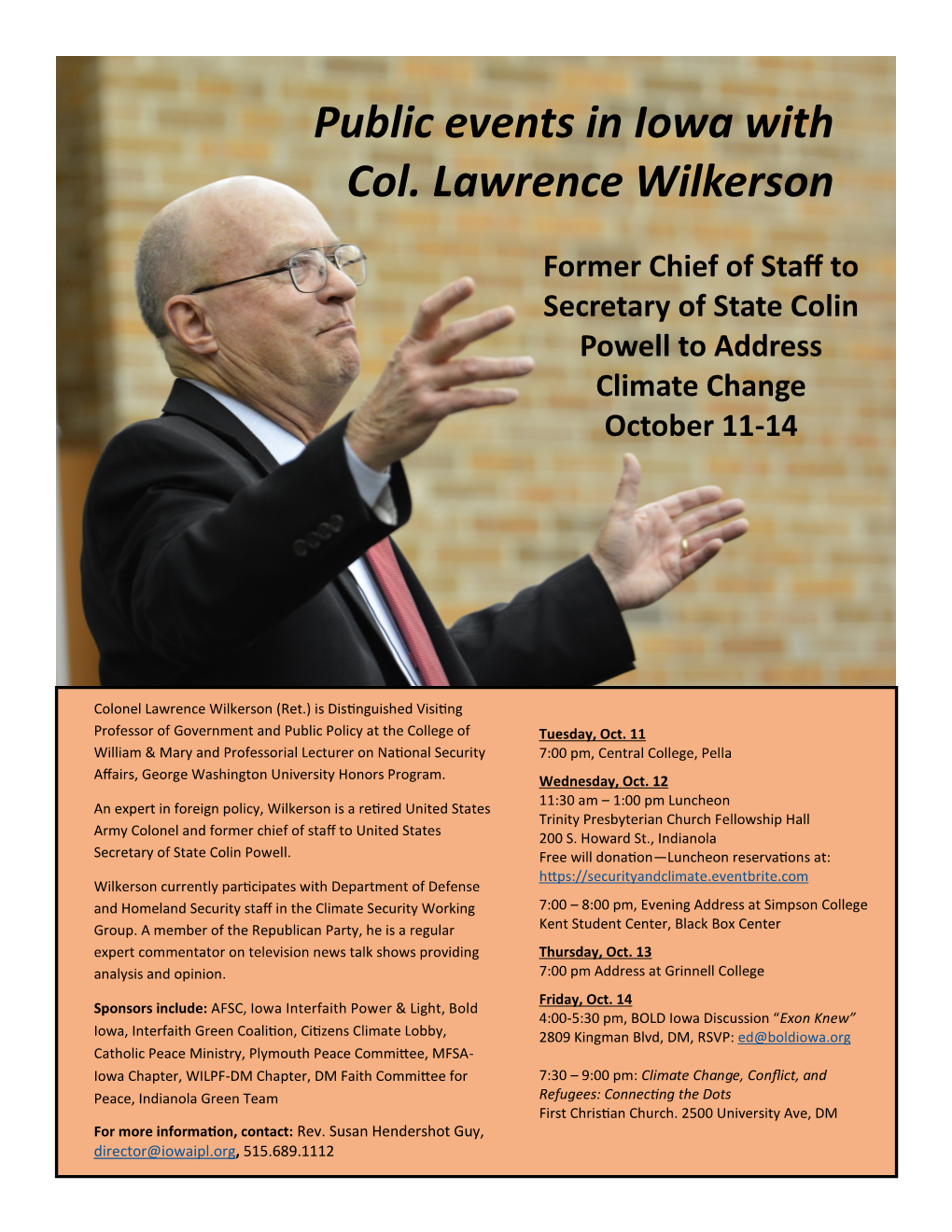 Public Events in Iowa with Col. Lawrence Wilkerson