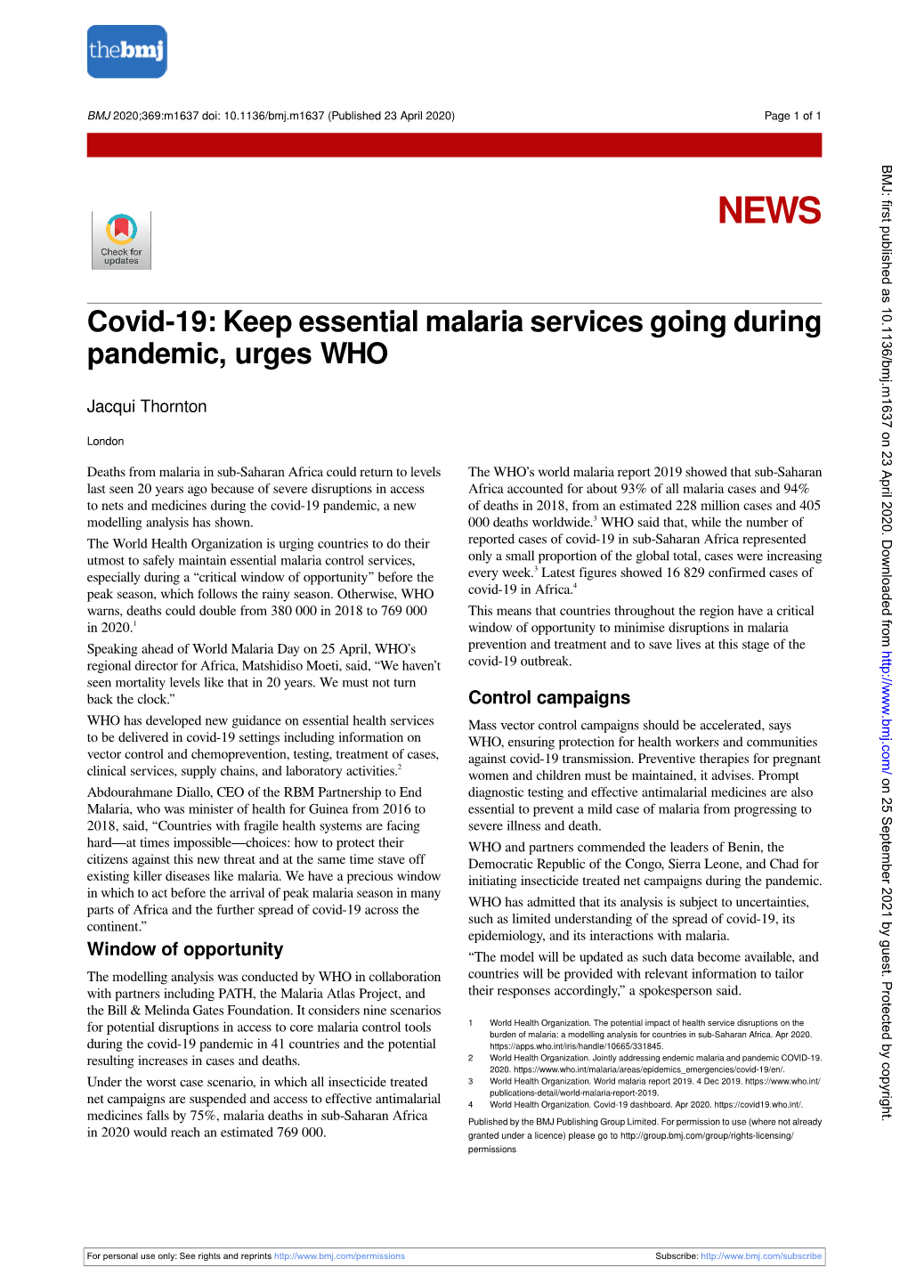 Covid-19: Keep Essential Malaria Services Going During Pandemic, Urges WHO