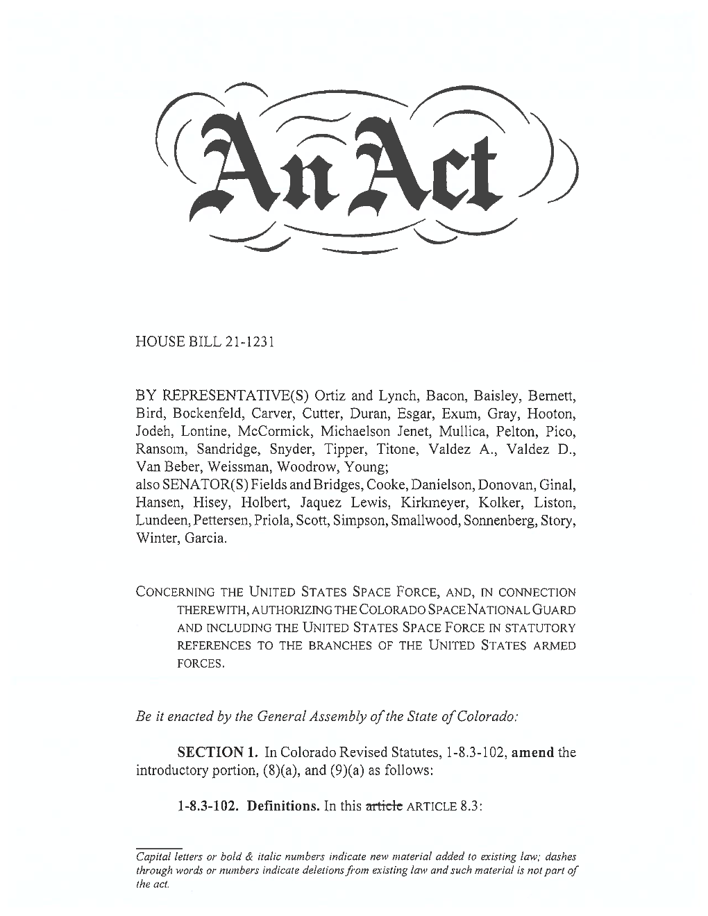 HOUSE BILL 21-1231 by REPRESENTATIVE(S) Ortiz And