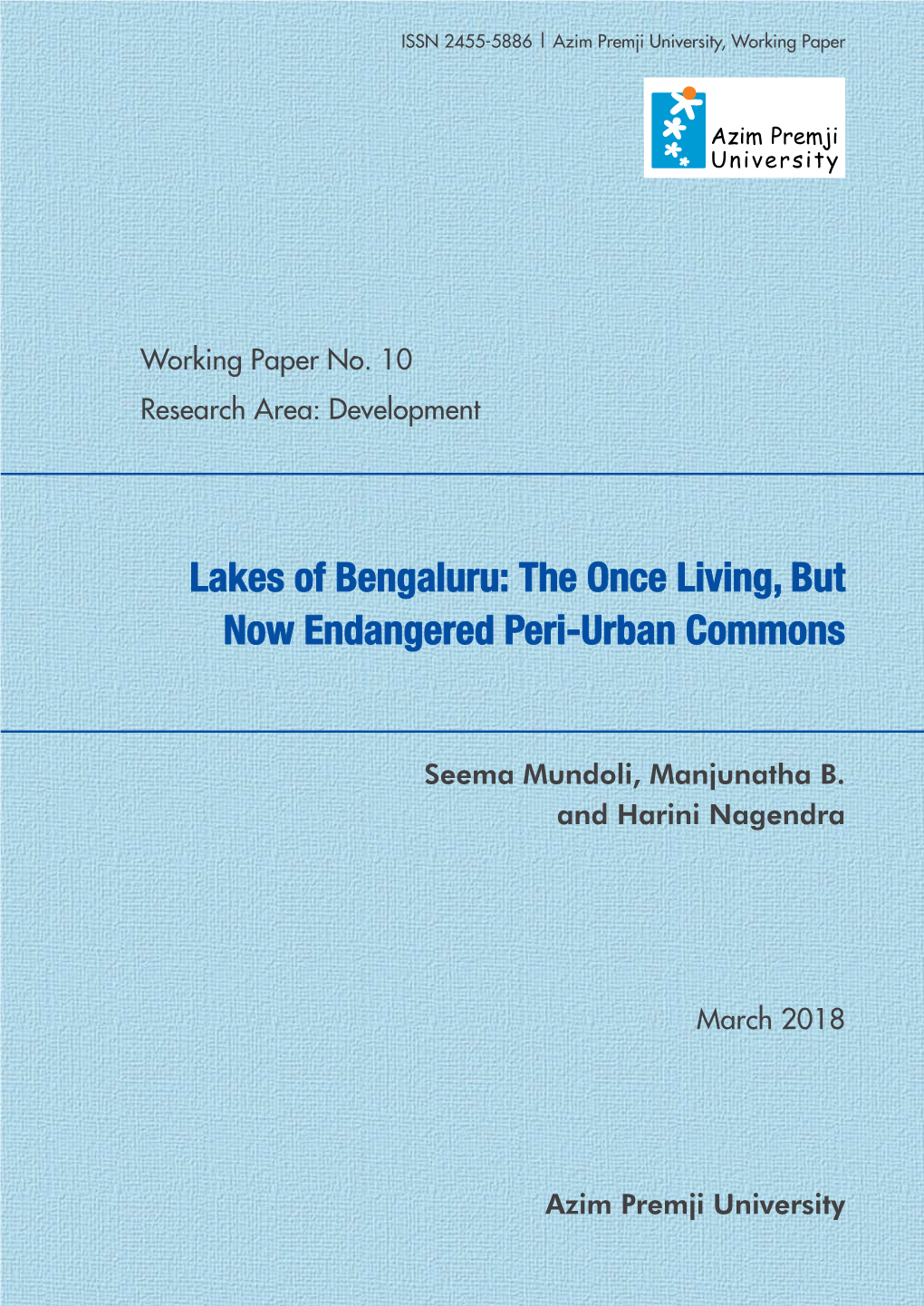 Lakes of Bengaluru: the Once Living, but Now Endangered Peri-Urban Commons