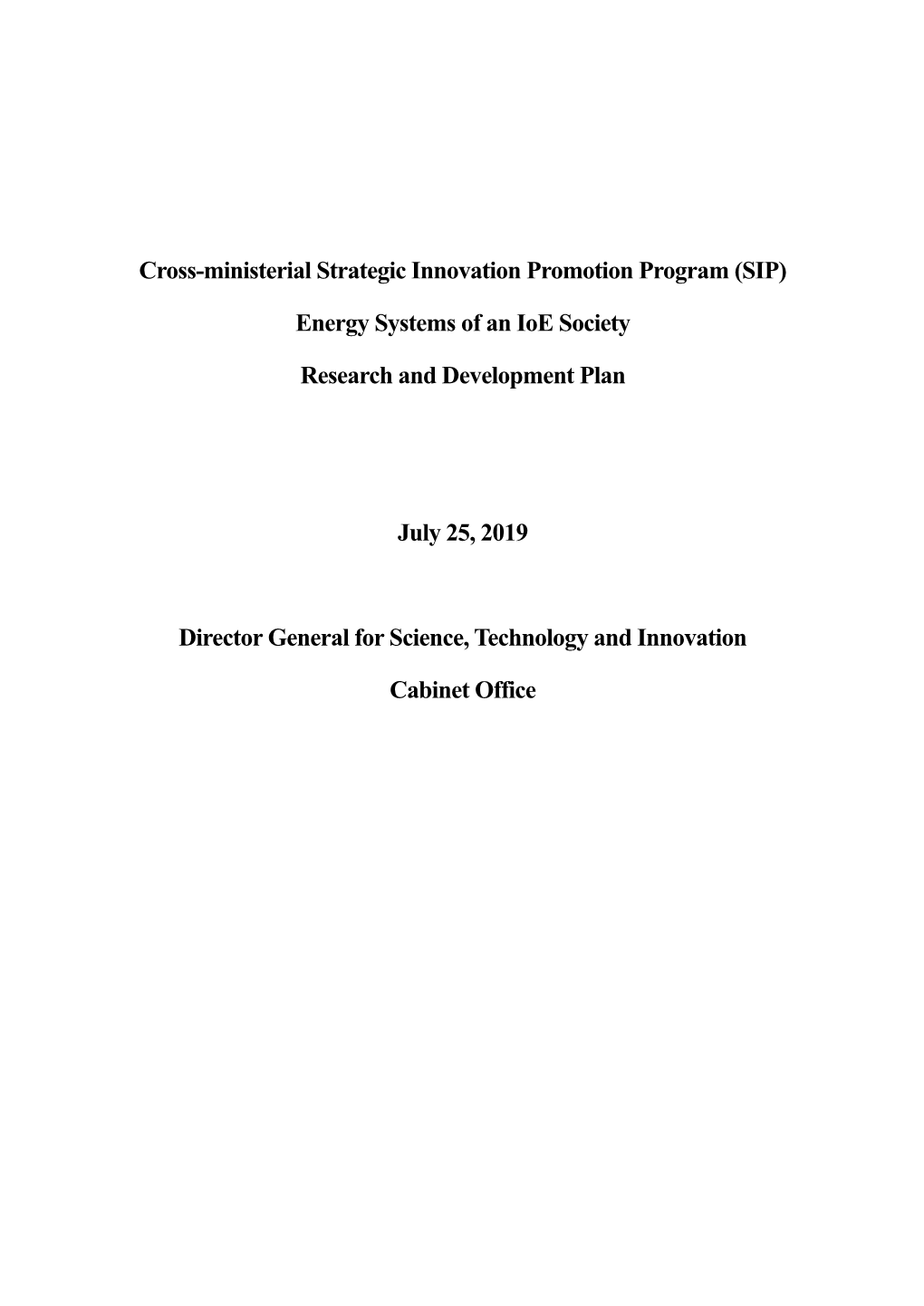 Energy Systems of an Ioe Society Research and Development Plan Ju