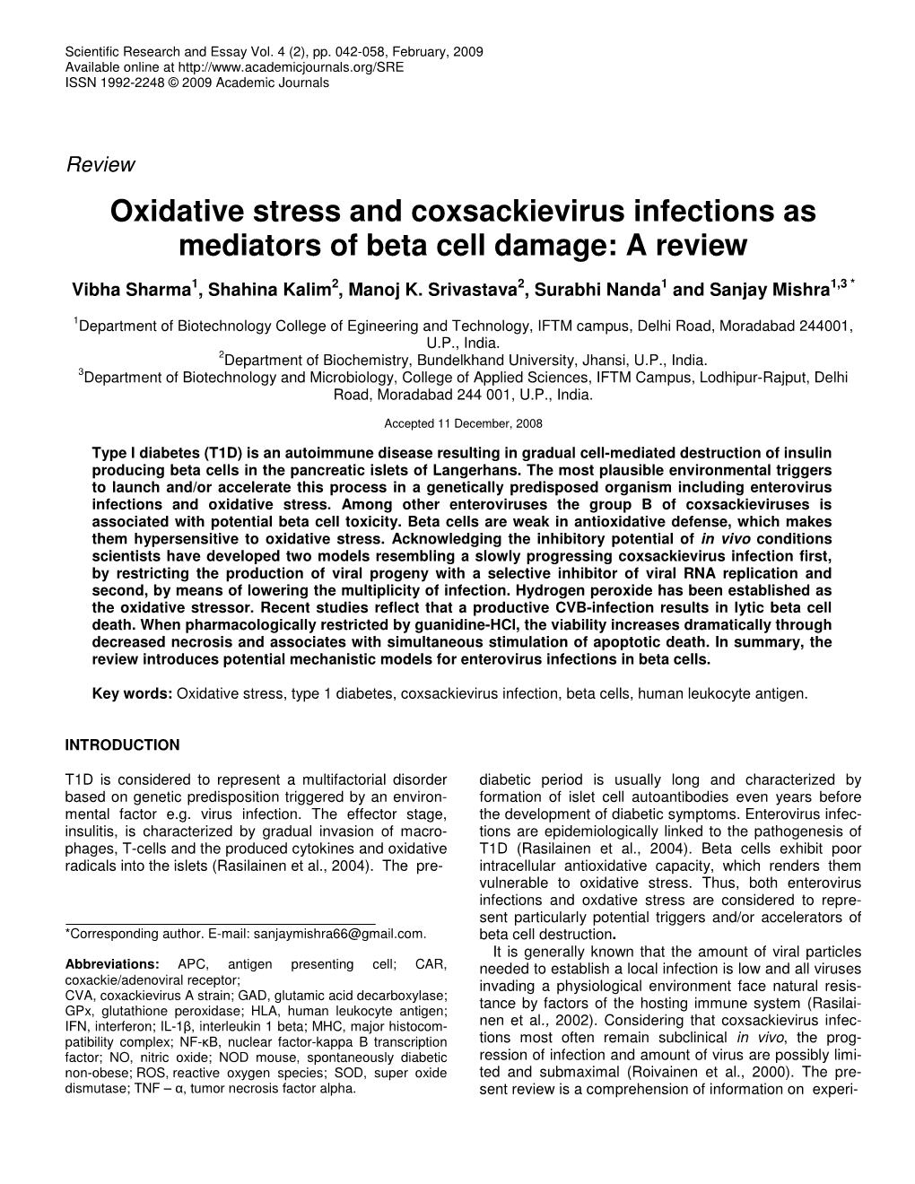 Oxidative Stress and Coxsackievirus Infections As Mediators of Beta Cell Damage: a Review