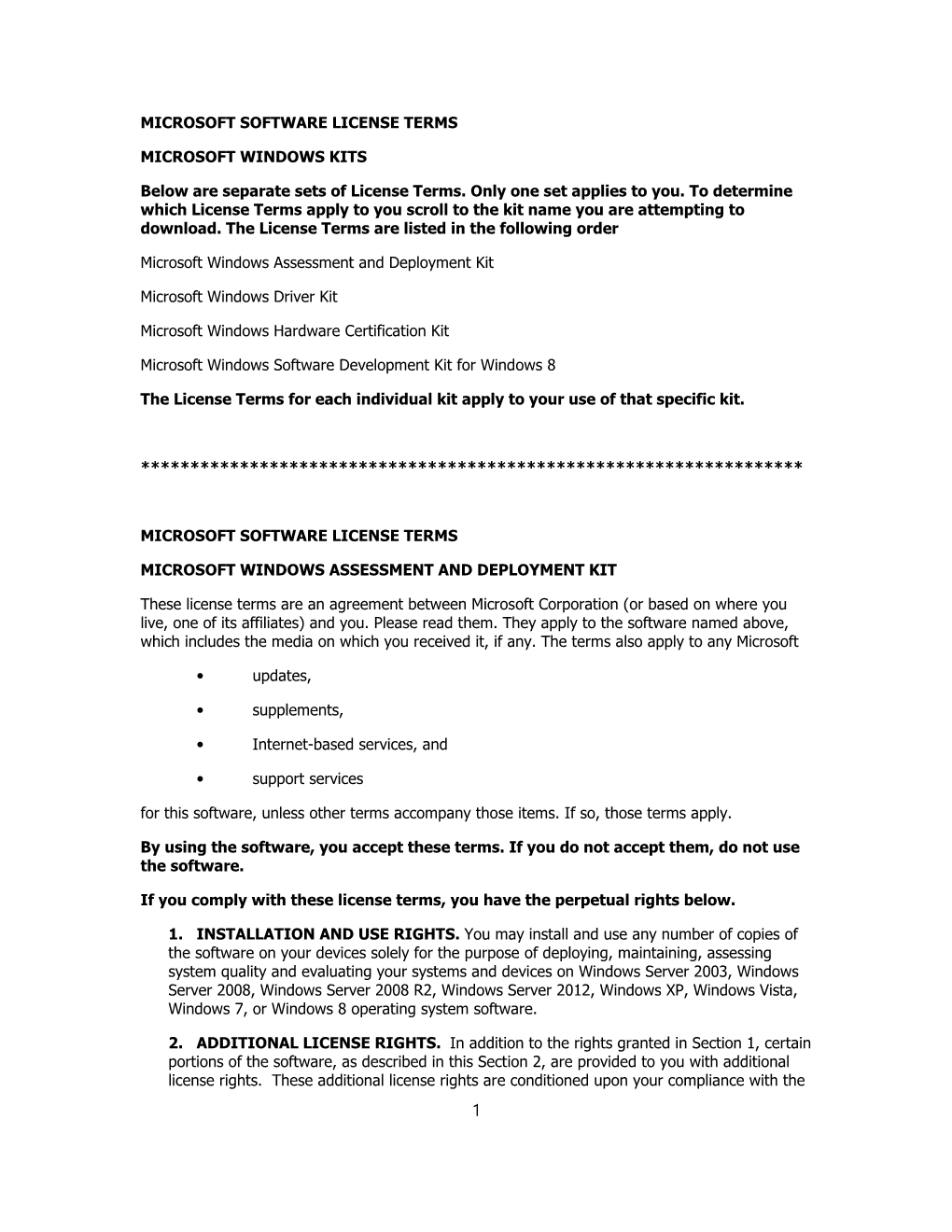 Microsoft Software License Terms