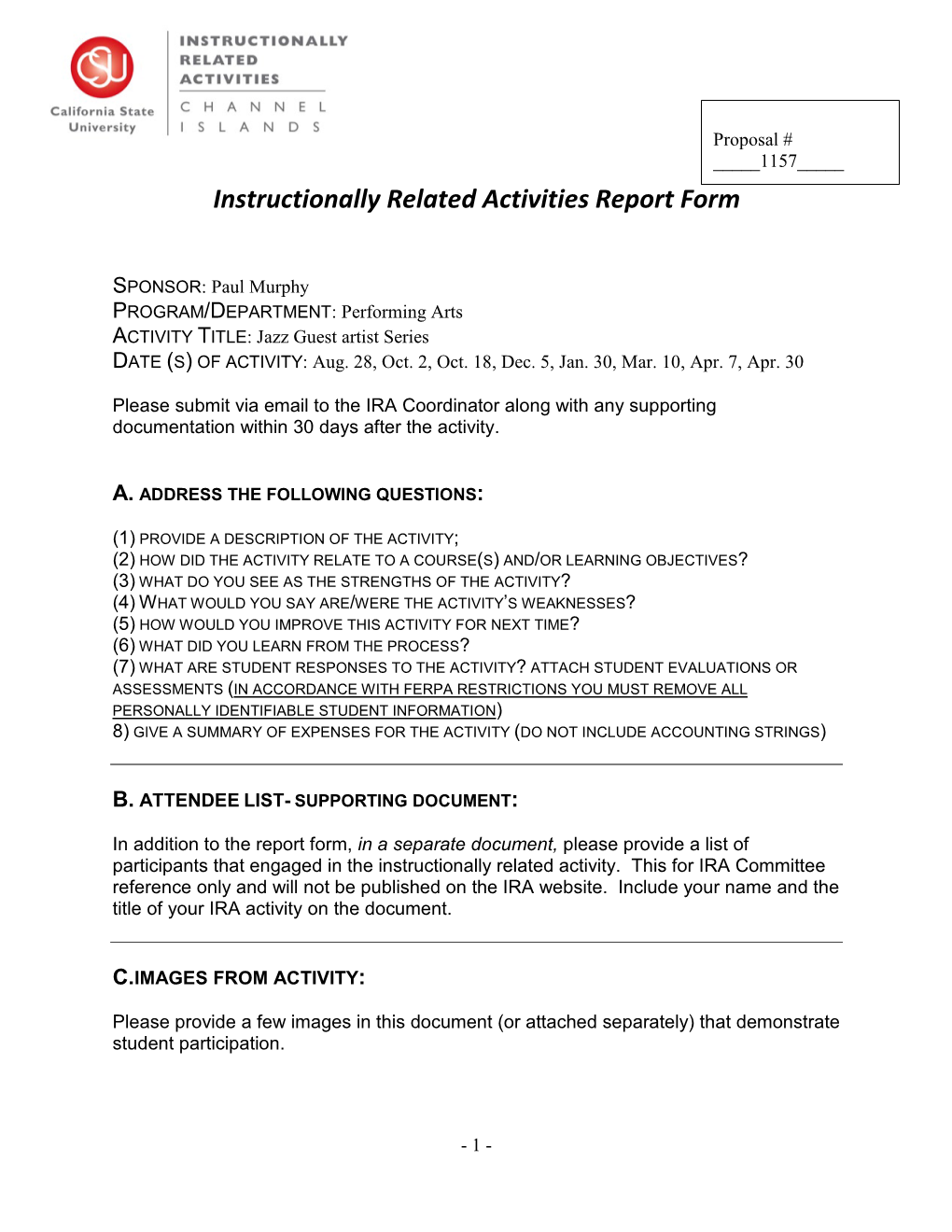Instructionally Related Activities Report Form
