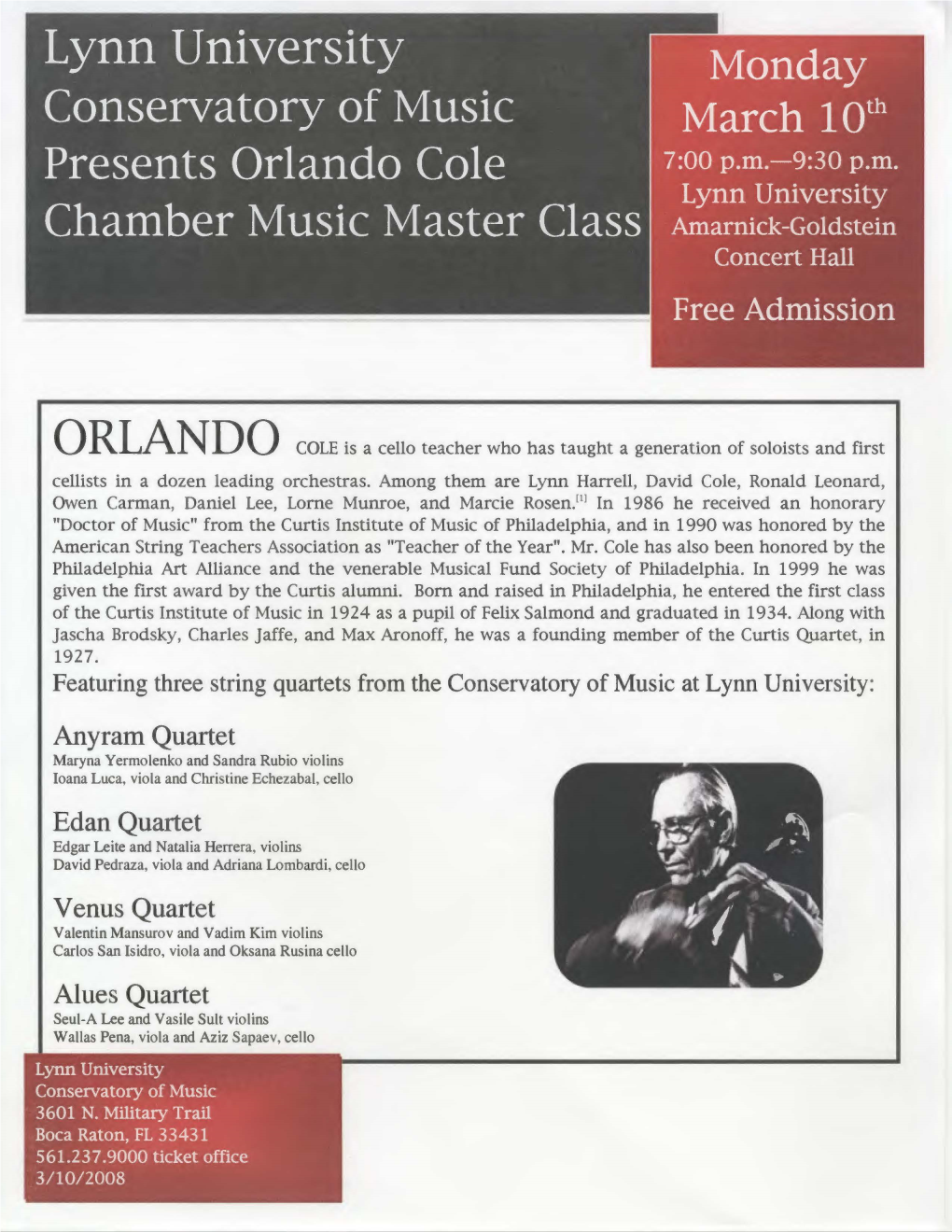 2007-2008 Master Class-Orlando Cole (Chamber Music)