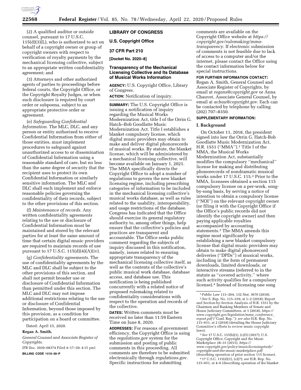 Federal Register/Vol. 85, No. 78/Wednesday, April 22, 2020