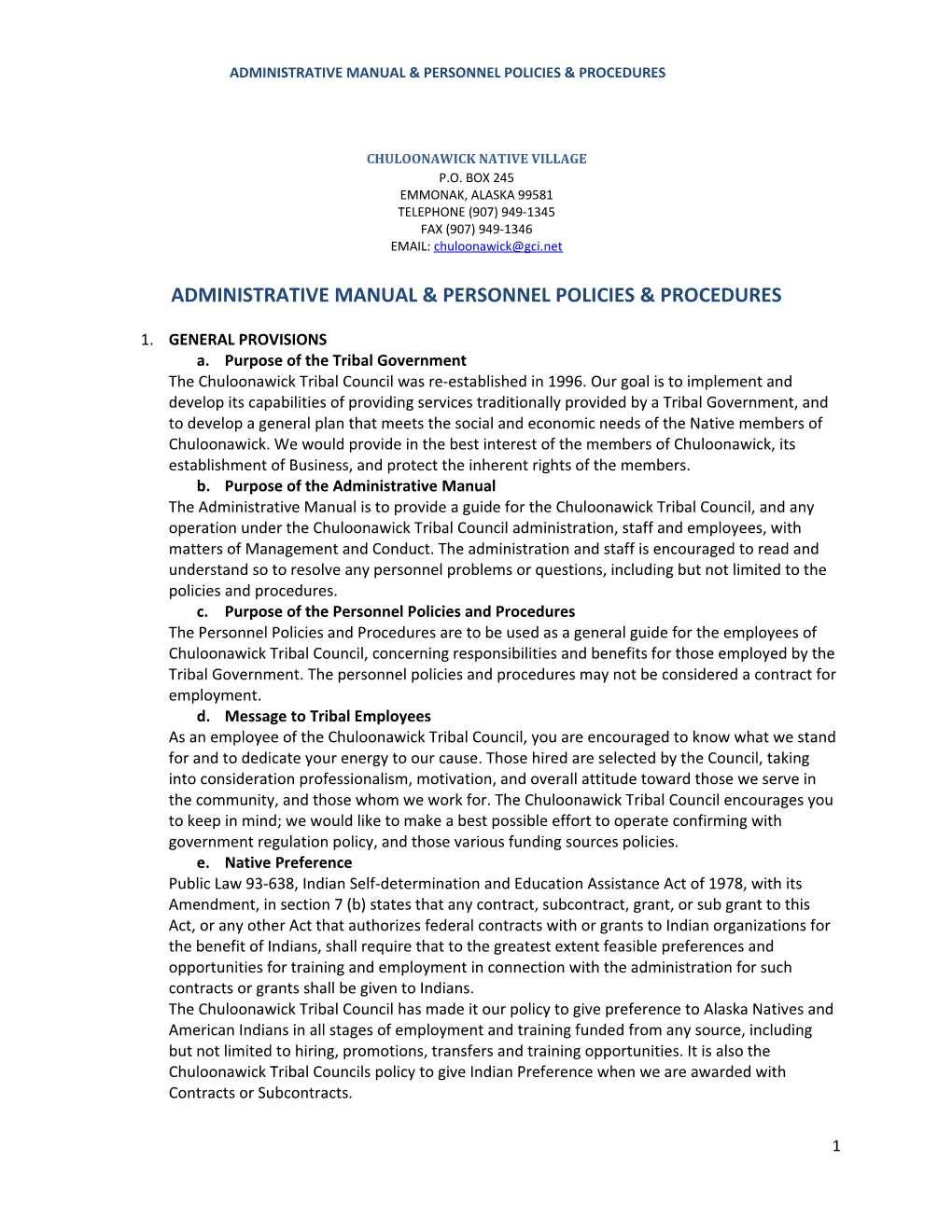 Administrative Manual & Personnel Policies & Procedures