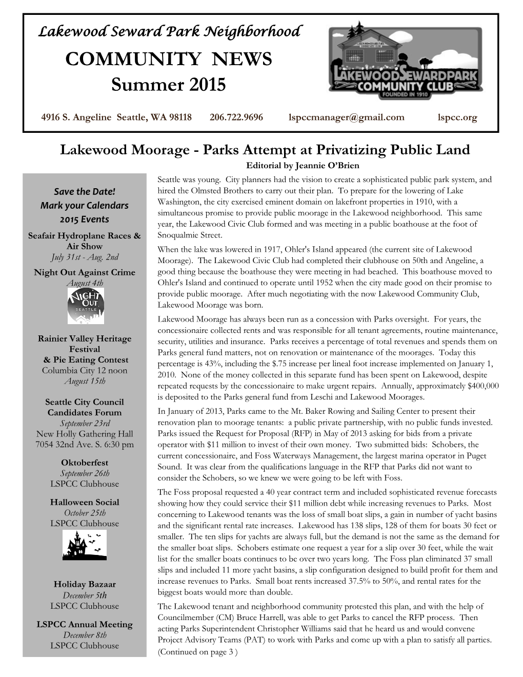 Lakewood Seward Park Community News Summer 2015