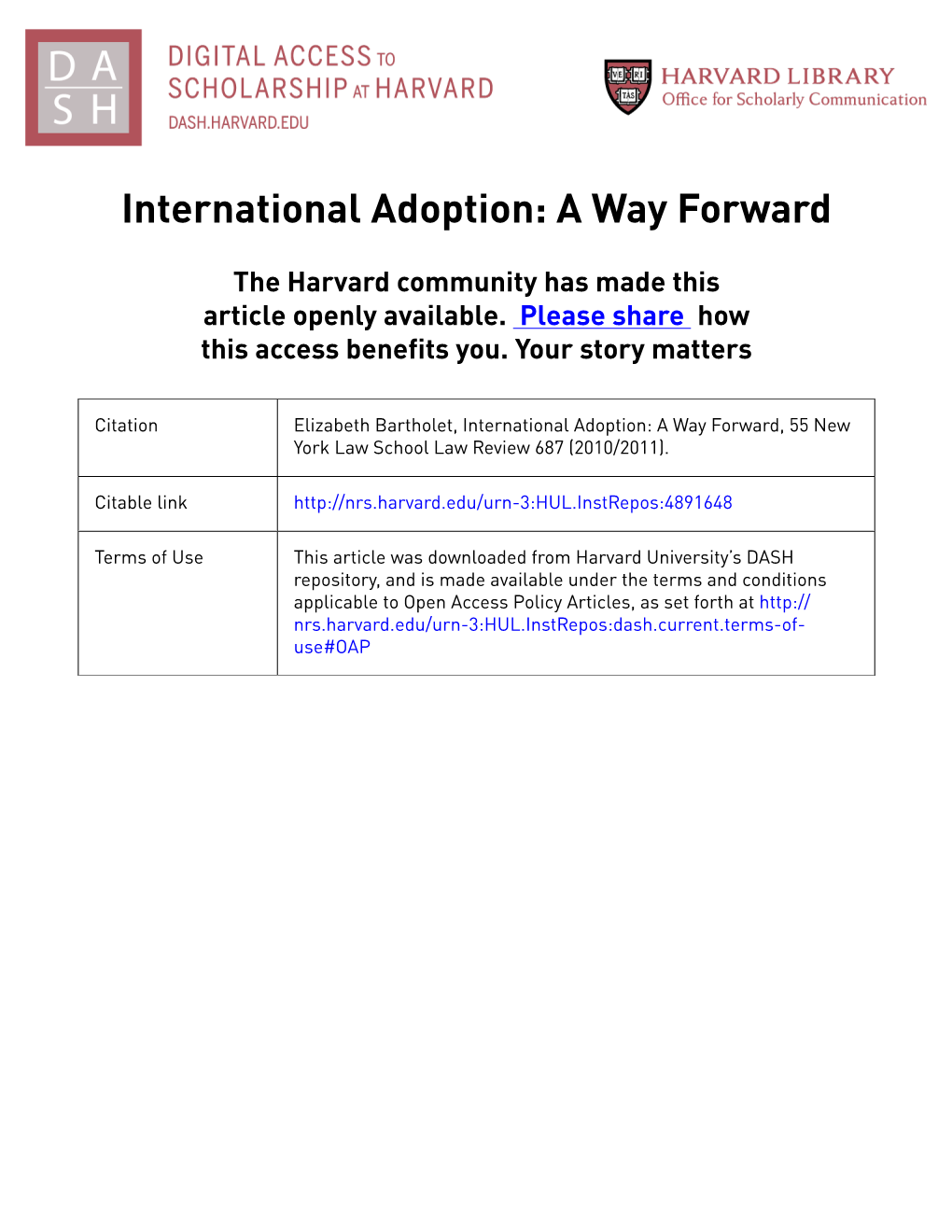 International Adoption: a Way Forward
