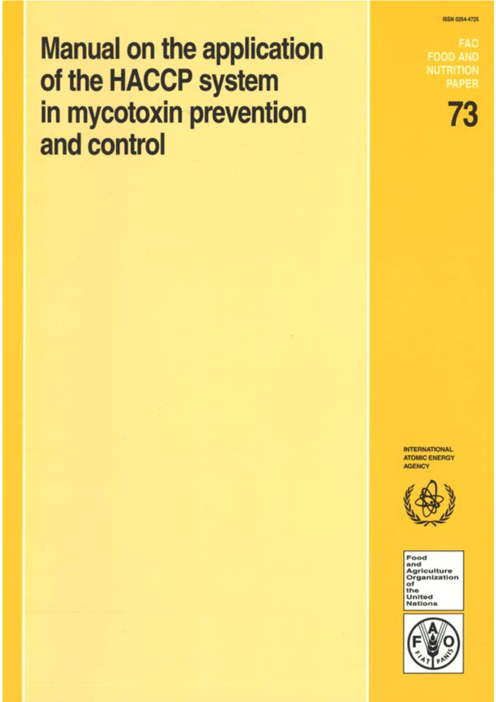 Manual on the Application of the HACCP System in Mycotoxin