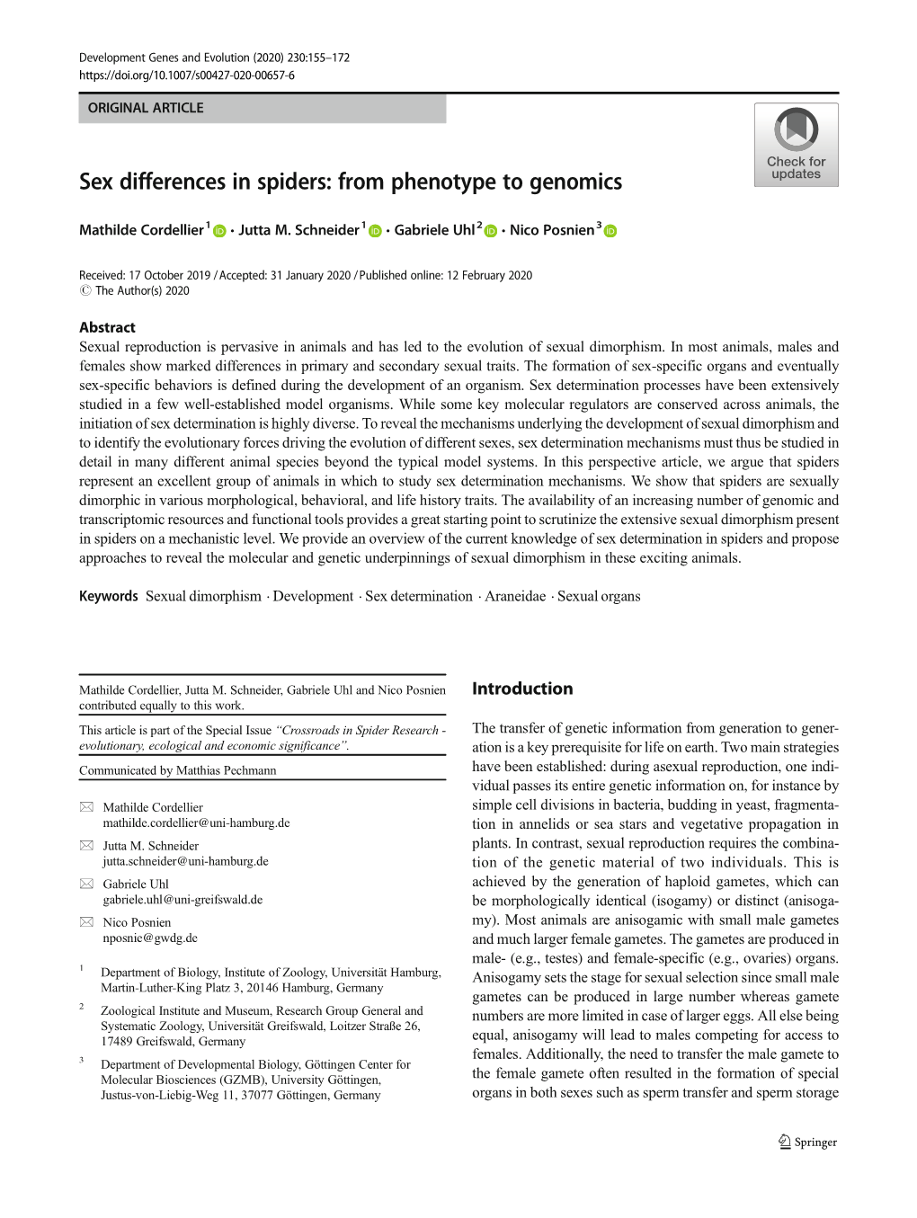 Sex Differences in Spiders: from Phenotype to Genomics