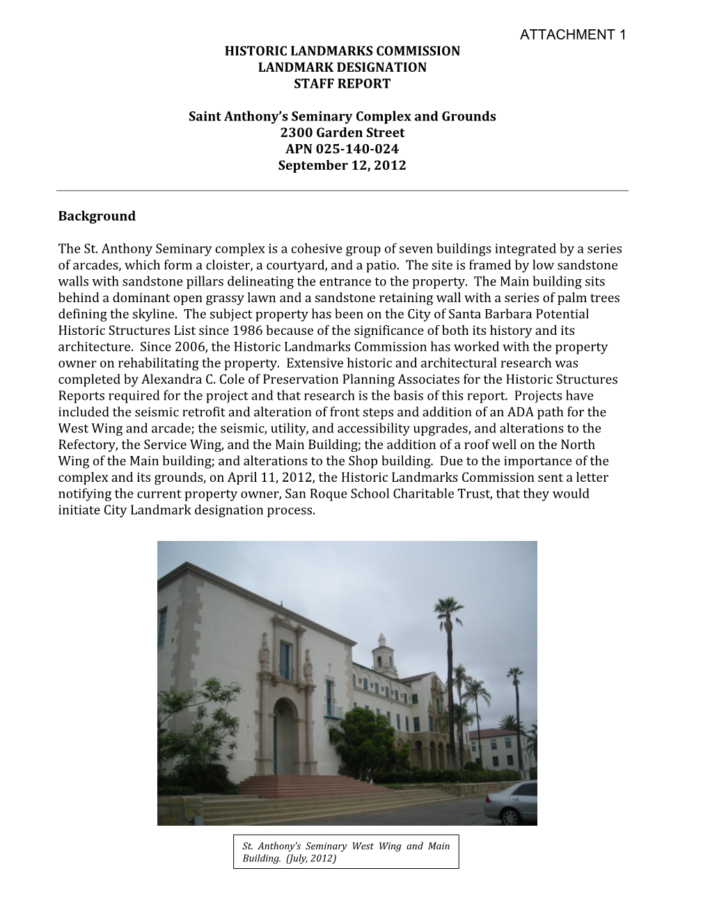 Historic Landmarks Commission Landmark Designation Staff Report