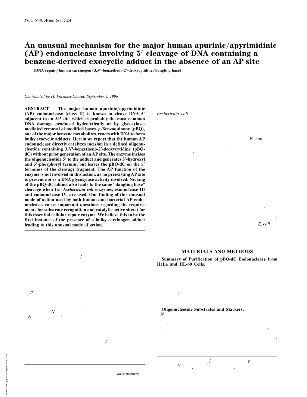 Endonuclease Involving 5 Cleavage of DNA Containing a Benzen