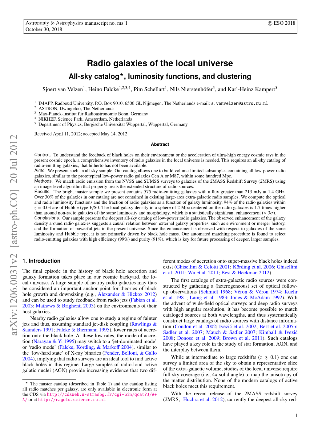 Arxiv:1206.0031V2 [Astro-Ph.CO] 20 Jul 2012 Tion Onto the Black Hole