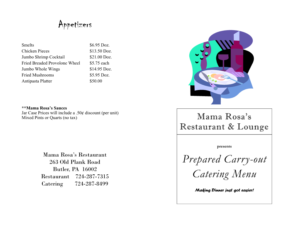Prepared Carry-Out Catering Menu