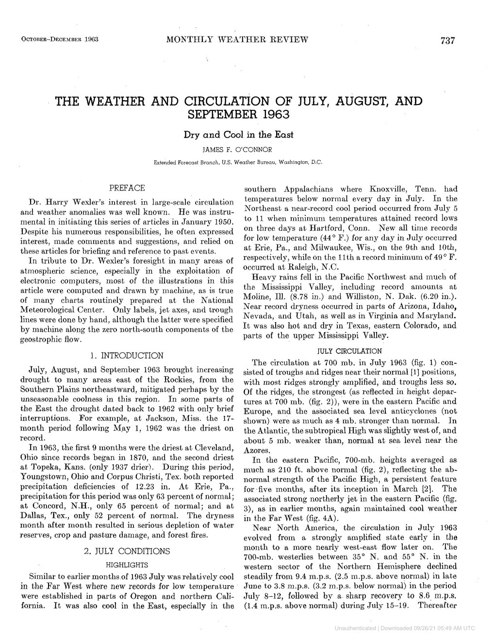 Downloaded 09/26/21 05:49 AM UTC 738 MONTHLY WEATHER REVIEW OCTOBER-DECEMBER1963