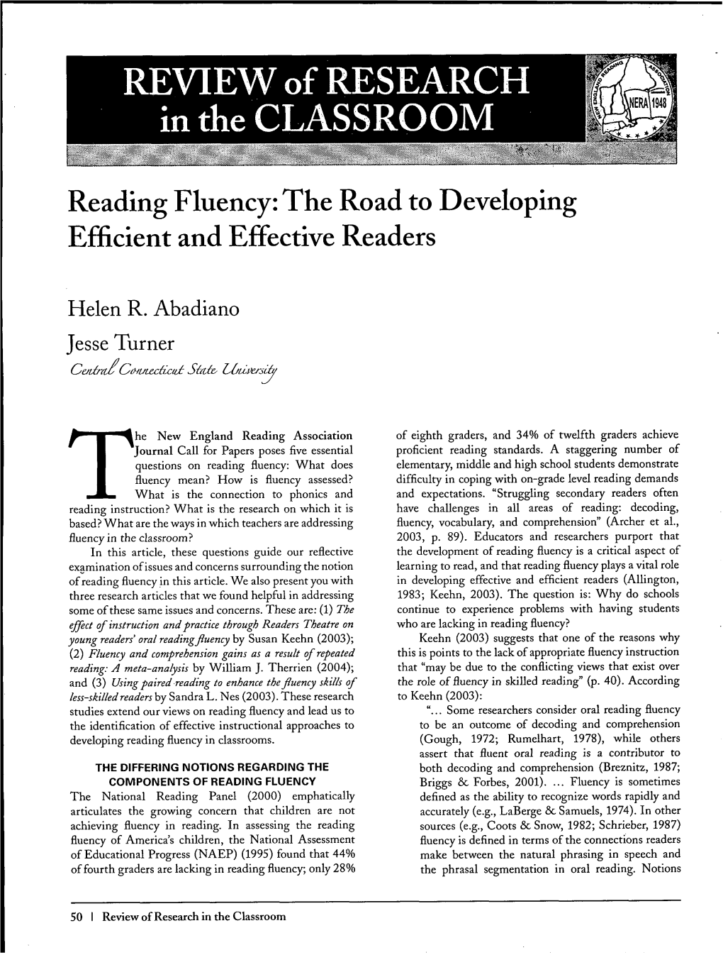 Reading Fluency: the Road to Developing Efficient and Effective Readers
