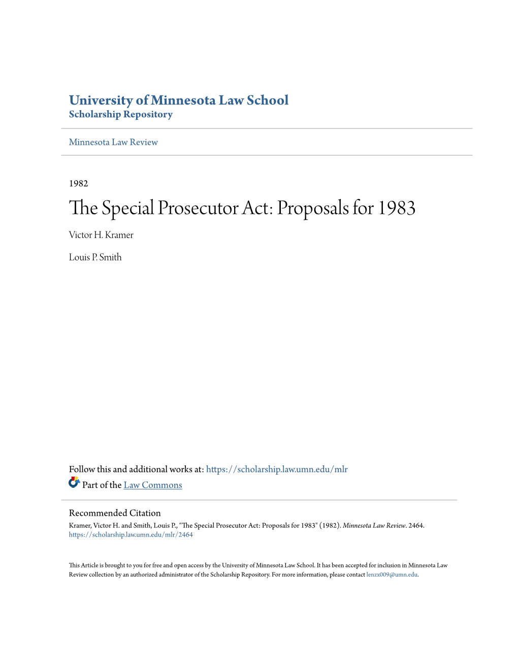 The Special Prosecutor Act: Proposals for 1983