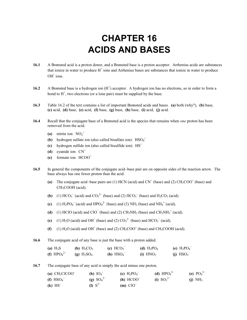 Chapter 16: Acids and Bases