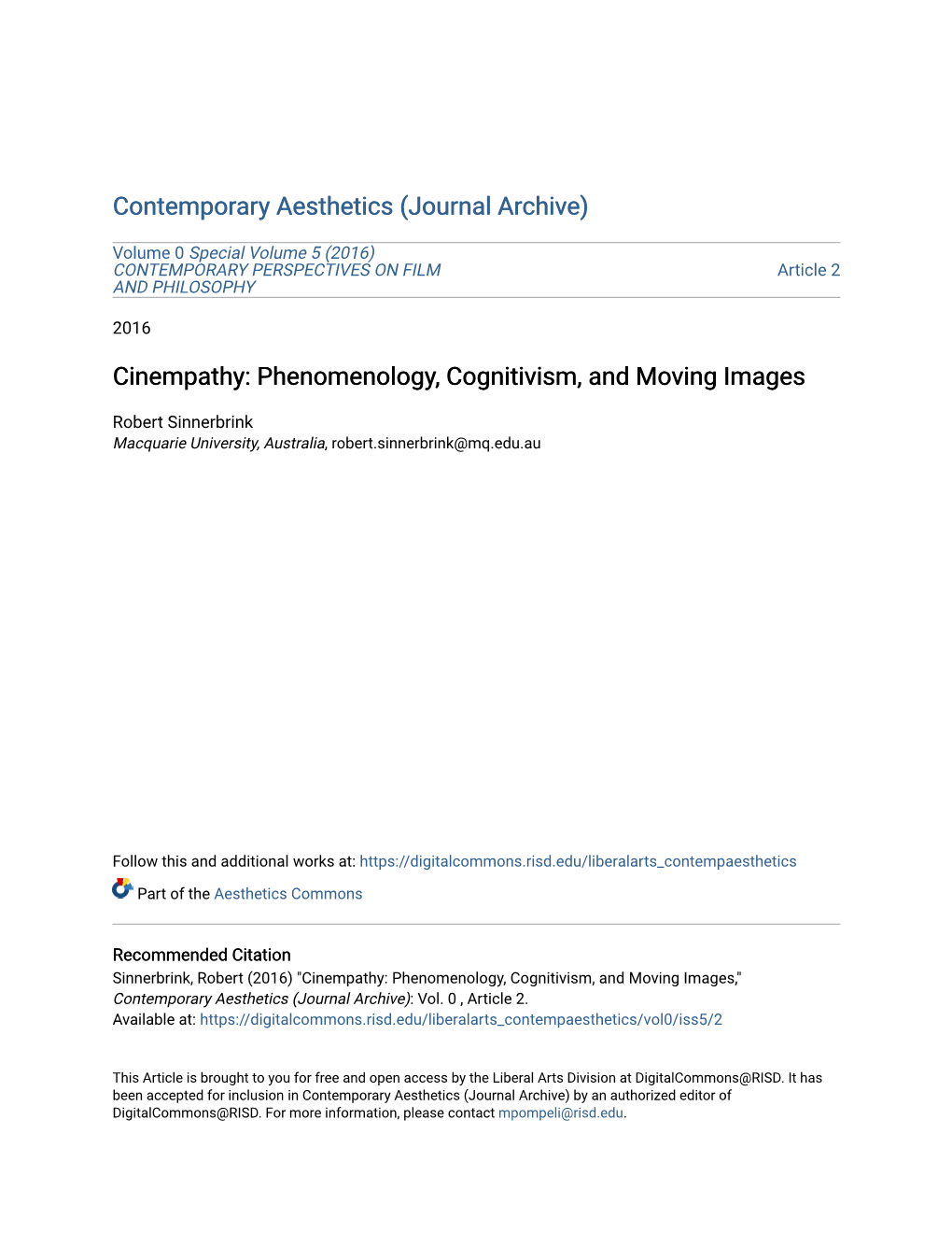 Phenomenology, Cognitivism, and Moving Images