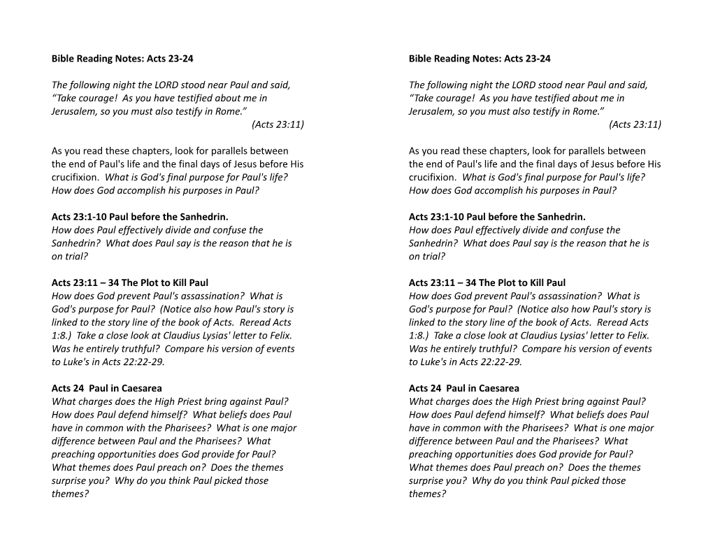 Bible Reading Notes: Acts 23-24 Bible Reading Notes: Acts 23-24