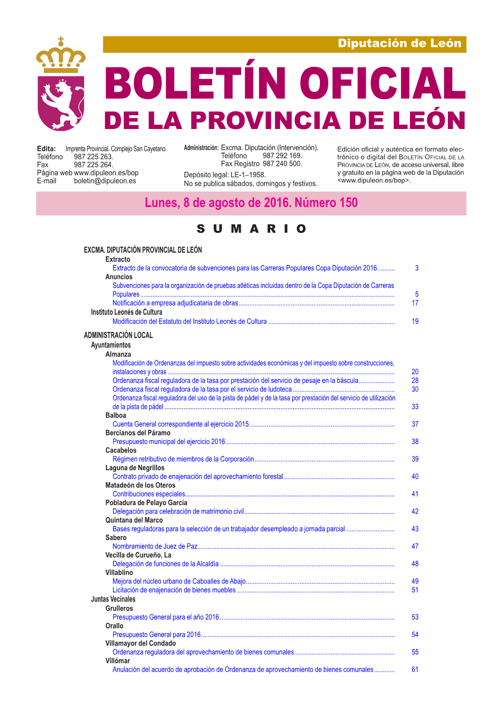 BOLETÍN OFICIAL DE LA PROVINCIA DE LEÓN Edita: Imprenta Provincial