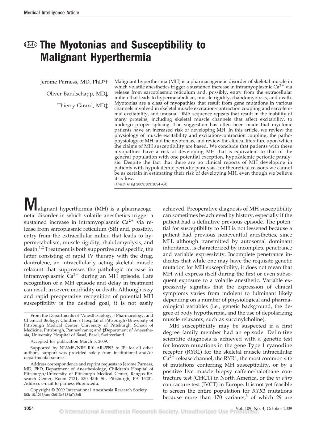The Myotonias and Susceptibility to Malignant Hyperthermia