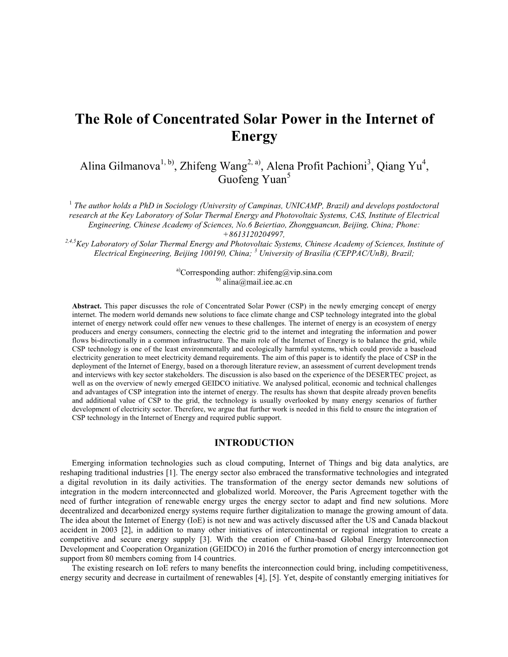 The Role of Concentrated Solar Power in the Internet of Energy