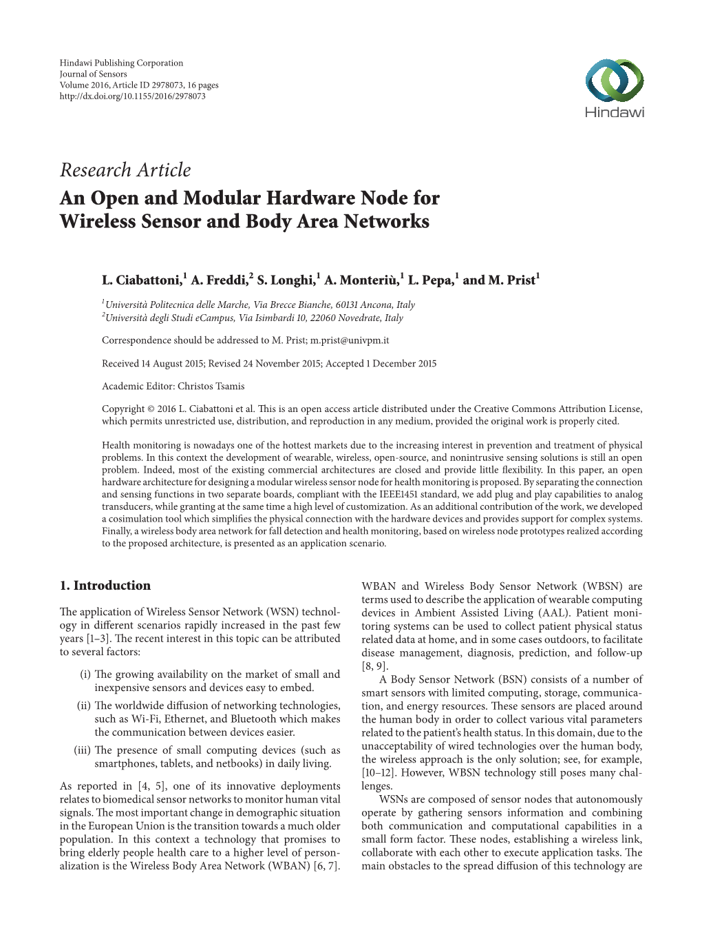 An Open and Modular Hardware Node for Wireless Sensor and Body Area Networks
