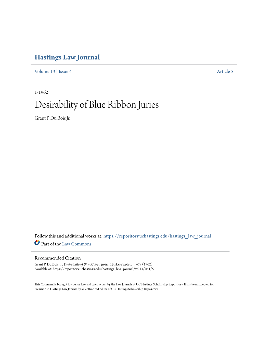 Desirability of Blue Ribbon Juries Grant P