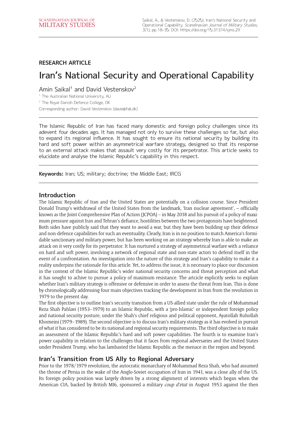 Iran's National Security and Operational Capability