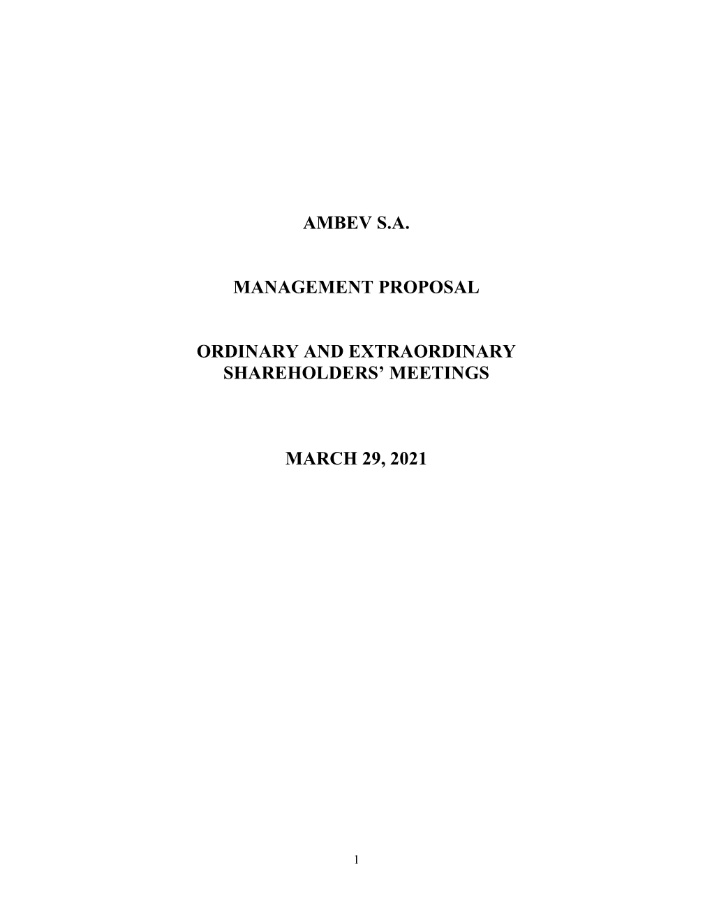 Ambev S.A. Management Proposal Ordinary And