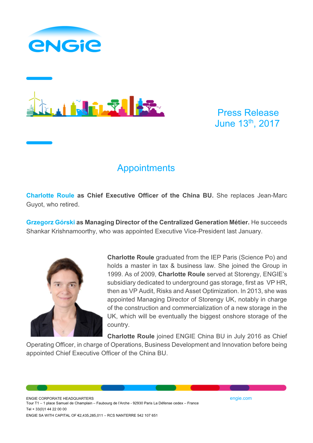 Appointments Press Release June 13Th, 2017