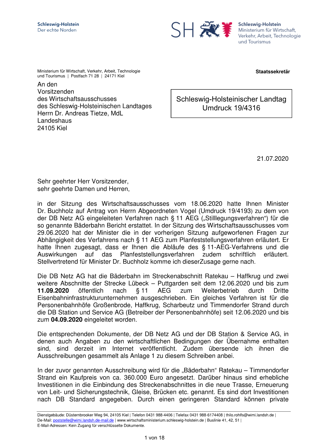 Schleswig-Holsteinischer Landtag Umdruck 19/4316