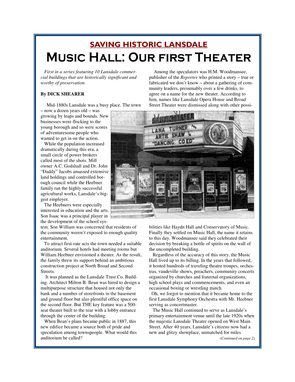 Music Hall: Our First Theater