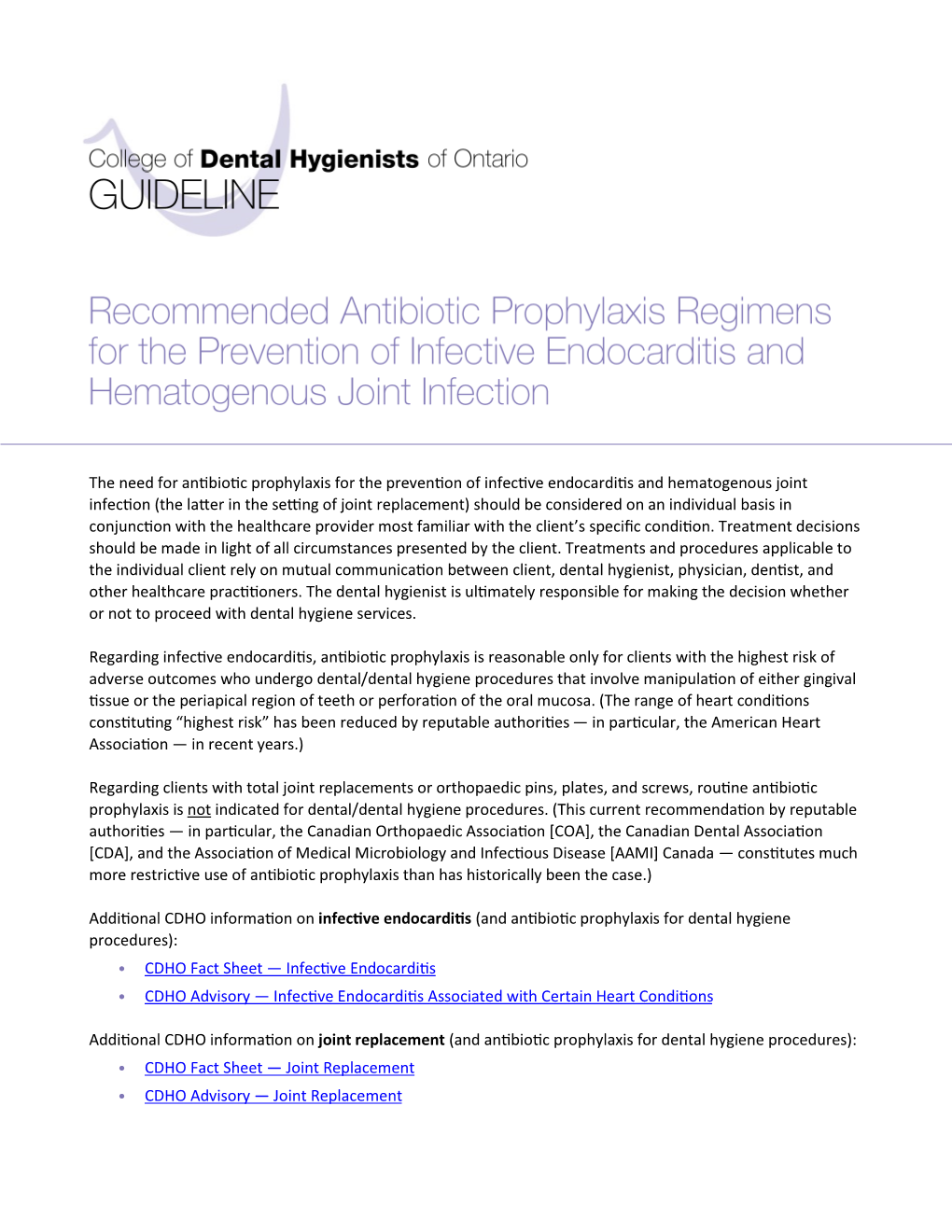 Recommended Antibiotic Prophylaxis Regimens for the Prevention Of
