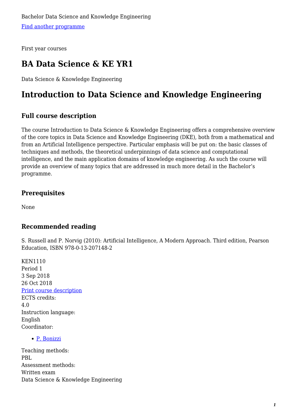 Bachelor Data Science and Knowledge Engineering Find Another Programme