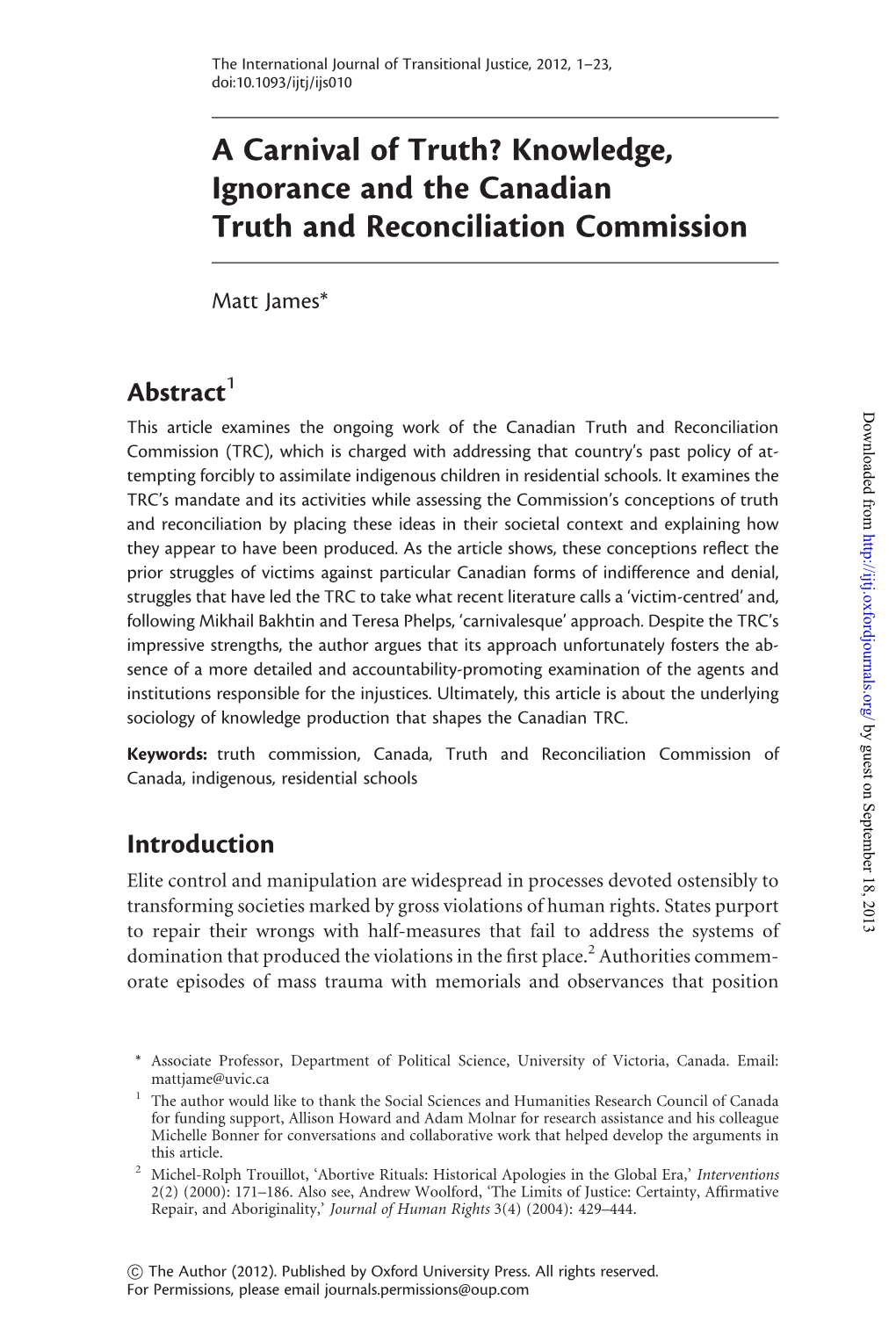 Knowledge, Ignorance and the Canadian Truth and Reconciliation Commission