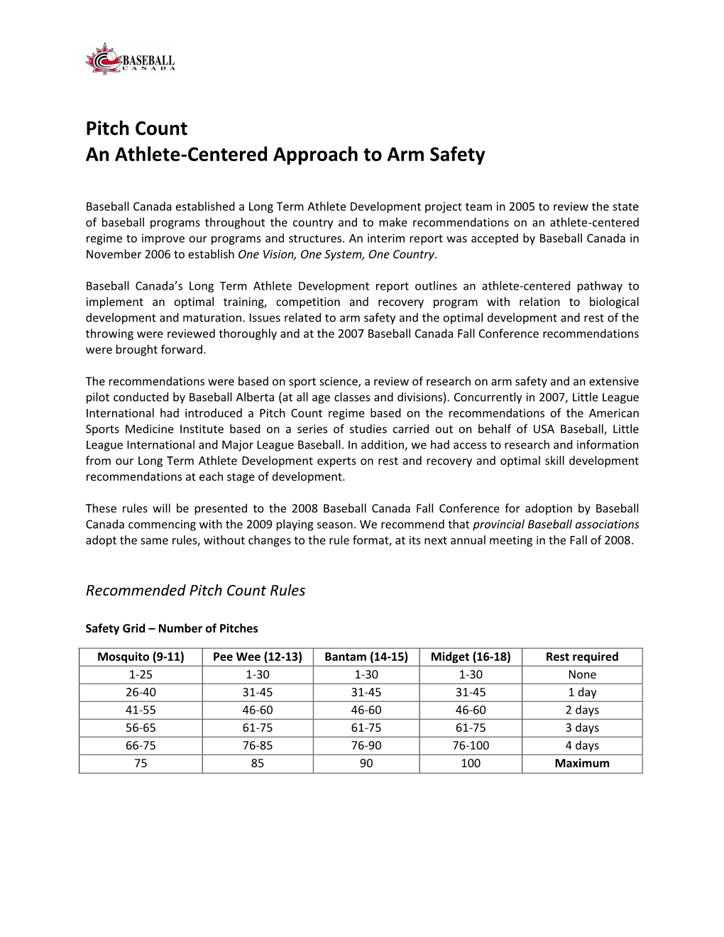 Pitch Count an Athlete-Centered Approach to Arm Safety