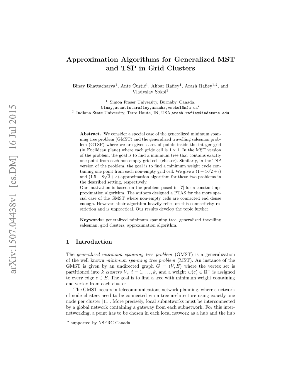 Approximation Algorithms for Generalized MST and TSP in Grid Clusters