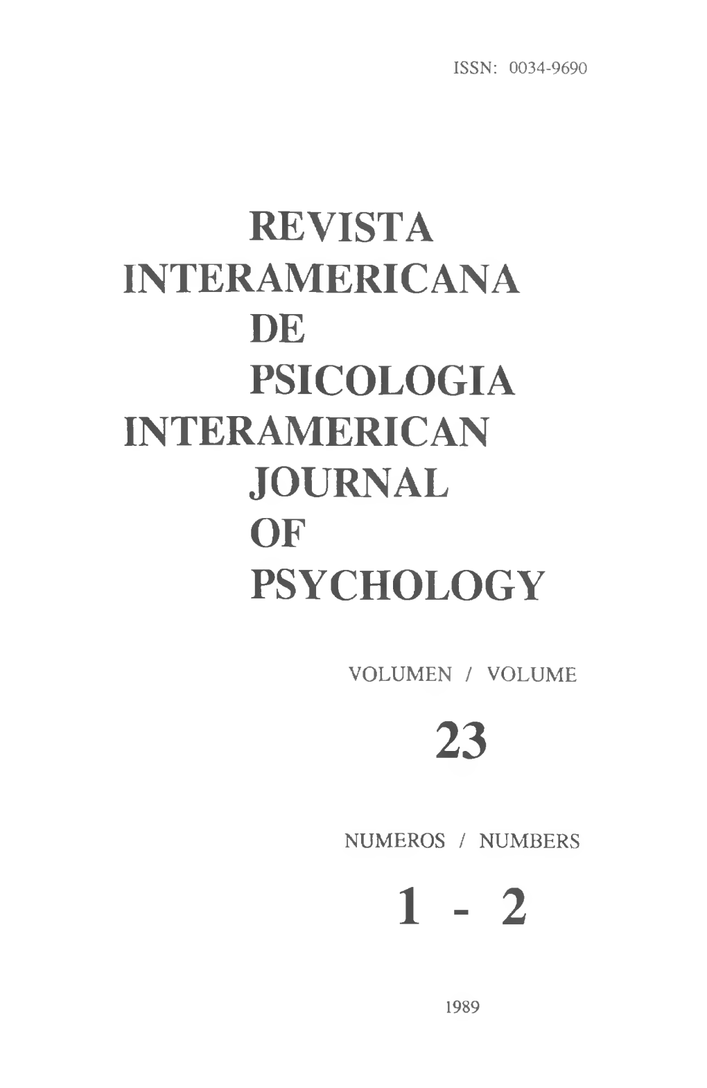 Re Vista Interamericana De Psicologia Interamerican Journal of Ps Y Chology