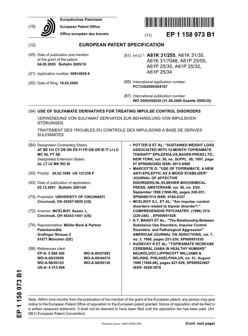 Use of Sulfamate Derivatives for Treating Impulse Control Disorders